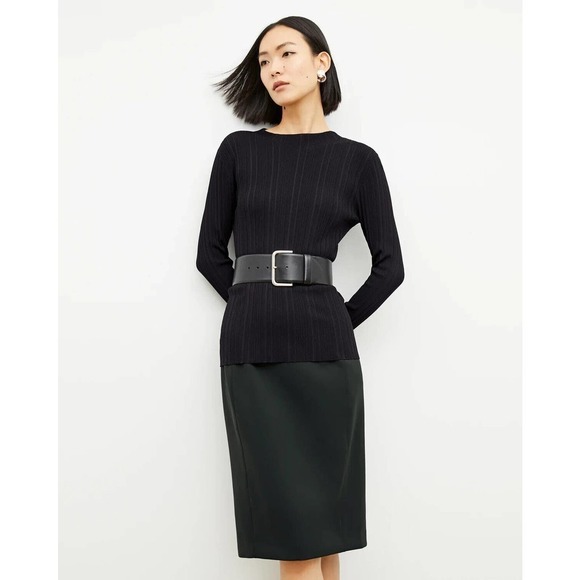 MM Lafleur Womens M The Brodie Pullover Top Textured Rib Knit Boatneck Black - Picture 2 of 8